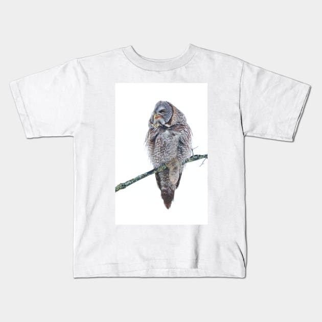 Just chillin - Great Grey Owl Kids T-Shirt by Jim Cumming
